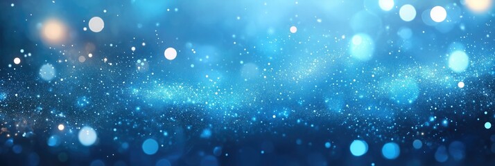 Poster - A mesmerizing blue bokeh background filled with shimmering lights, perfect for celebrations, holidays, and creating a magical atmosphere.