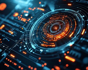 Poster - Abstract futuristic technology interface with glowing circular HUD.