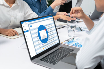 Poster - Email notification message showing on computer screen brisk. Digital marketing message information text from business to customer client