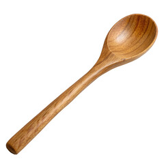 A wooden spoon with a rounded tip, isolated on a white background