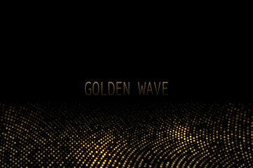 Wall Mural - Golden wave pattern with shiny tinsel on black background.