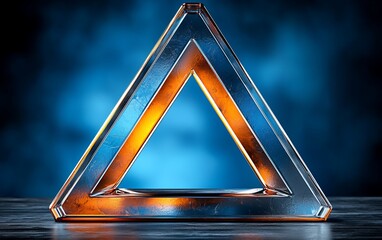 Poster - Glowing orange triangle frame on dark blue background.