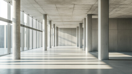 Poster - empty bright industrial concrete hall with pillars 3d render illustration