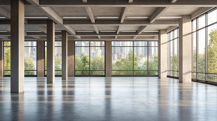 Poster - empty bright industrial concrete hall with pillars 3d render illustration