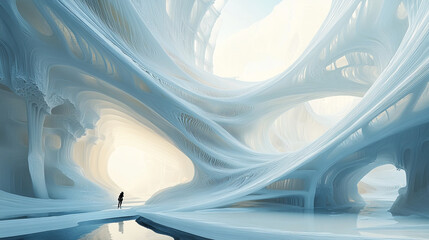 Poster - white abstract structure of futuristic design surface technology concept 3d render illustration