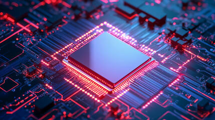 Poster - abstract silicon ocmputer hardware chip technology surface 3d render illustration