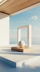 Poster - Symmetrical minimalist shapes on soft background serene coastal setting digital art enhancing balance and tranquility