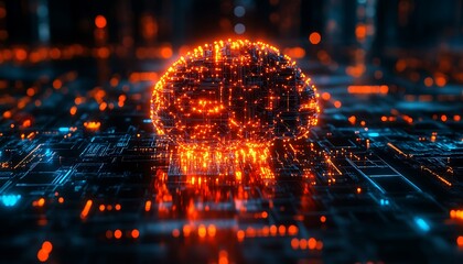Poster - glowing digital brain on circuit board.