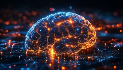 Poster - glowing digital brain, neural network concept.