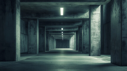 Poster - dark empty concrete hallway with big columns abstract hall 3d render illustration