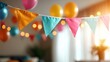 © BROPRADANA - Colorful bunting flags at birthday party indoors