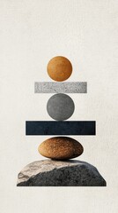 Poster - Balancing minimalist shapes on soft background abstract art indoor gallery symmetrical composition calm and tranquil atmosphere