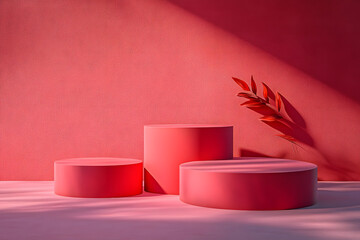 Poster - Three red podiums on pink surface
