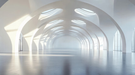 Poster - architectural modern white concrete arched ceiling semicircular shape empty building interior tunnel