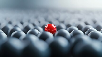 Poster - Red sphere stands out among gray spheres creating striking visual contrast