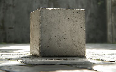 Aufkleber - Gray concrete cube on stone ground.