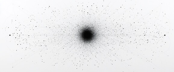 Poster - Abstract black particles radiating from a central point on white background.
