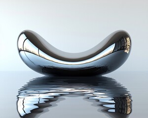 Poster - Polished chrome abstract sculpture reflecting on water.