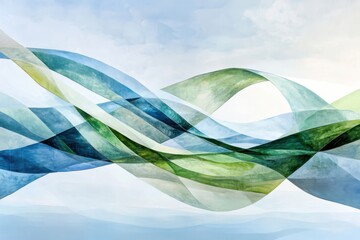 Poster - Calming abstract waves digital art vibrant blues and greens serene environment artistic viewpoint inviting composition