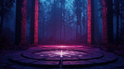 Wall Mural - Mysterious Forest Scene with Magical Circle at Nighttime