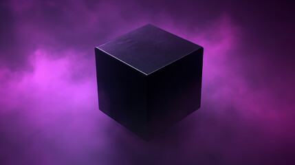 Poster - Black cube abstract texture with violet low key lighting background 3d illustration render