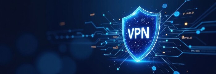 Poster - Vpn concept is protecting data with shield icon on futuristic electronic circuit board