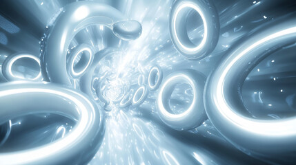 Poster - White abstract technology circles background texture 3d render illustration