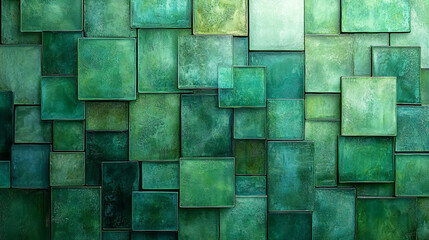 Poster - Textured green tiles arranged in a modern pattern for interior design inspiration