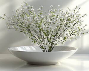 Canvas Print - White flowers in a white bowl.