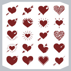 Wall Mural - Heart and Love Symbols Vector Silhouettes for Romantic Graphics