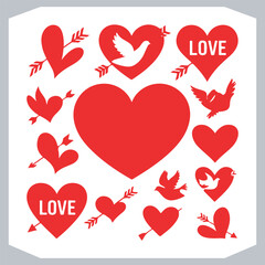 Wall Mural - Heart and Love Symbols Vector Silhouettes for Romantic Graphics