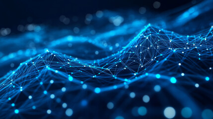 Poster - abstract technology background with blue dots and connection dots structure 3d render illustration