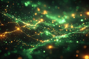 Poster - Futuristic green technology circuit with glowing neon lights and abstract nodes