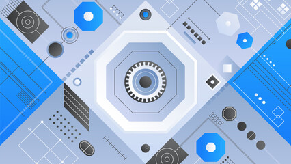 Poster - abstract digital technology background with geometric shapes and circuit patterns in blue and gray t