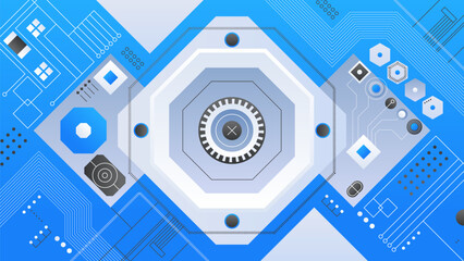 Poster - digital connectivity background. abstract background with geometric shapes and circuit lines in blue