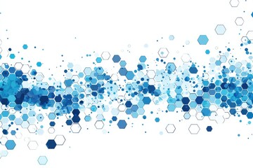 Poster - Blue and white geometric hexagon pattern background with technological design elements