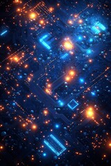 Poster - glowing blue circuit board with digital connections and futuristic energy