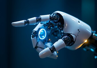 Poster - Futuristic robotic hand with glowing interface.