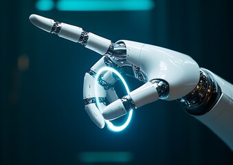 Poster - Robotic hand with glowing ring, pointing.