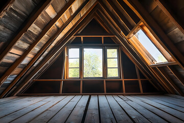 Wall Mural - Abstract grunge wooden interior, abandoned attic room