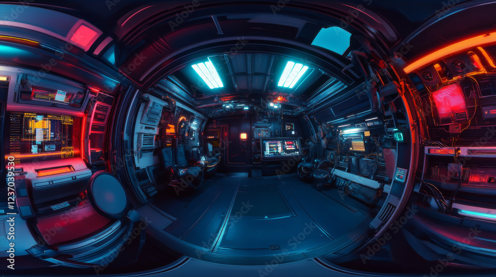 360 degree full panorama environment map of dark abstract tehcnology ...
