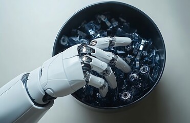 Poster - Robotic arm sorting parts in a container.