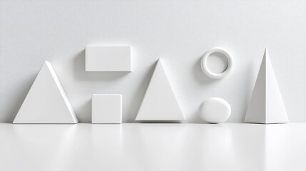 Aufkleber - Minimalist white geometric shapes on reflective surface.