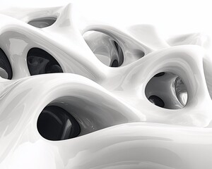 Poster - Abstract white 3D organic form with holes and curves.