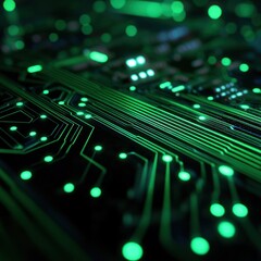 Poster - Glowing Circuit Board Closeup, Technology Background, Data Processing