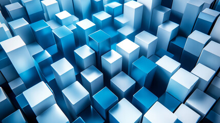 Poster - blue and white metal cubes abstract geometric shape 3d render illustration