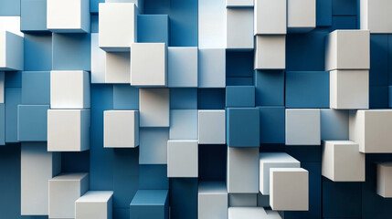 Poster - blue and white metal cubes abstract geometric shape 3d render illustration