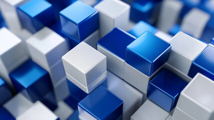 Poster - blue and white metal cubes abstract geometric shape 3d render illustration