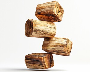 Poster - Four rustic wood blocks levitating.