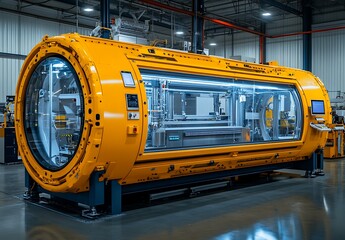 Poster - Industrial yellow automated machinery in a factory.